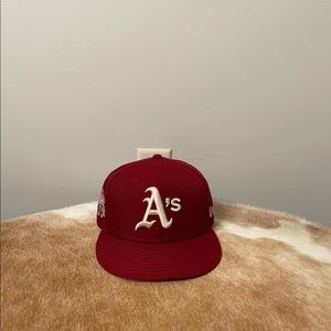 New Era Oakland Athletics 7 1/2 Maroon Fitted Hat 1989 World Series Patch